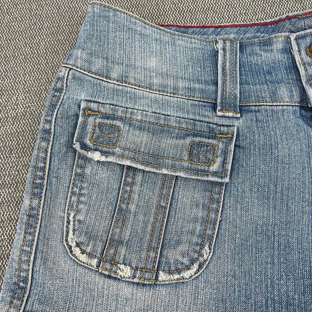 Glo Womens Y2K‎ Blue Cargo Pockets Denim Microshorts Jean Shorts Size Junior 3